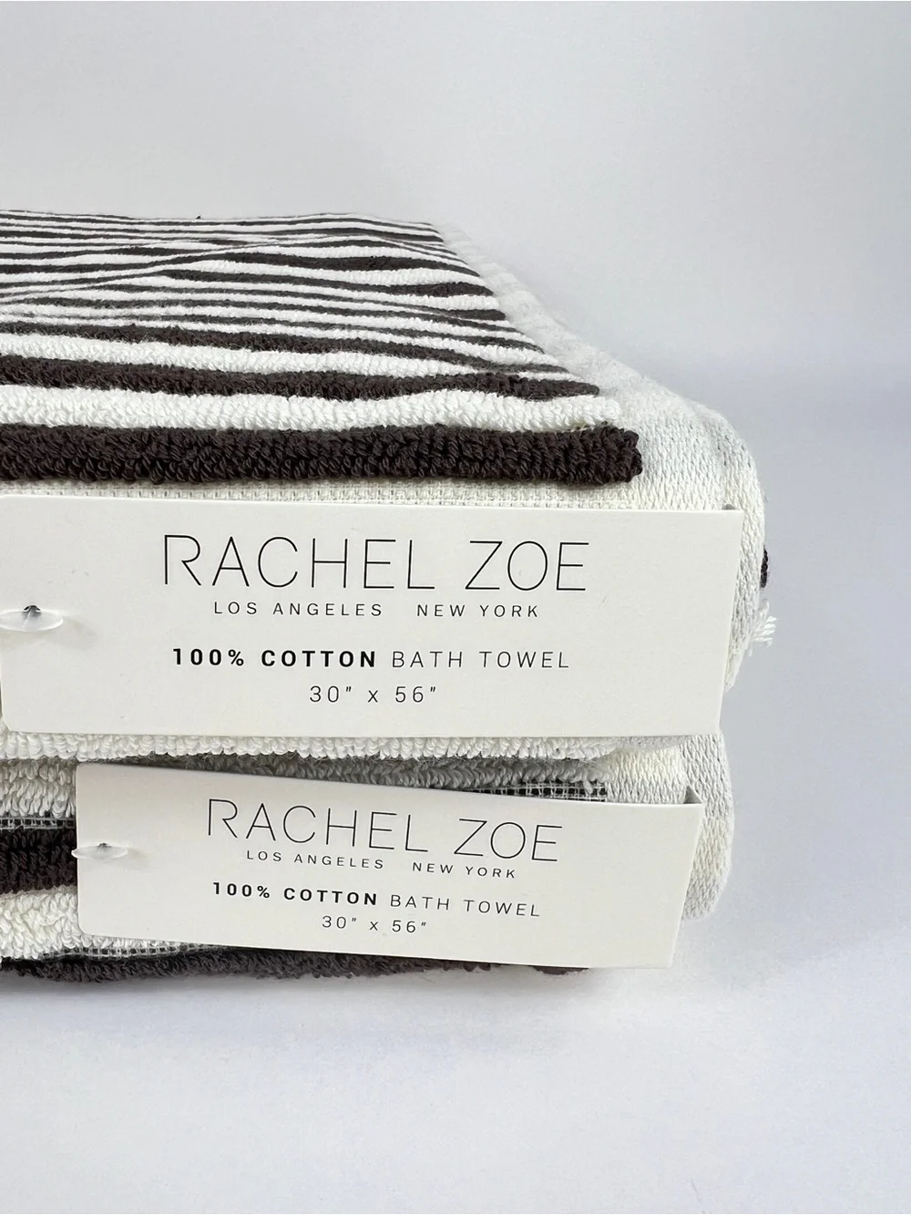 Rachel Zoe Bath Towels Brown and Cream Striped Soft 100% Cotton 2 Pc NEW